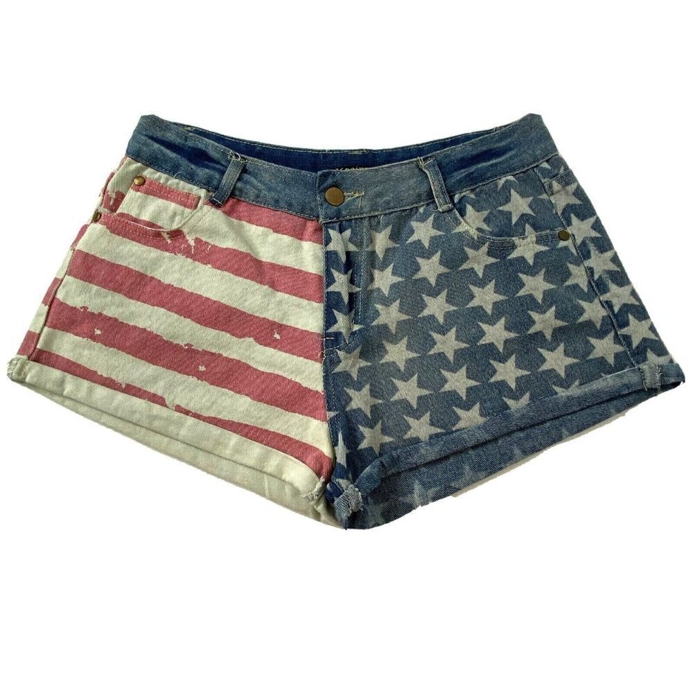 36point5 Womens size Large High Rise Distressed American Flag Denim Booty Shorts
